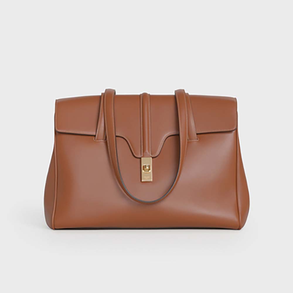 Front view of Celine Women Medium Soft 16 Bag in smooth brown calfskin