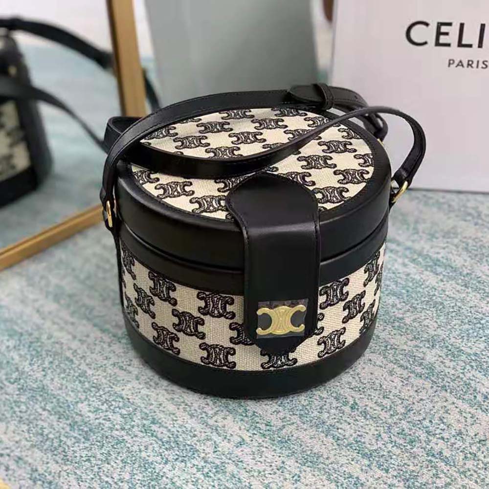 Side profile showing shoulder strap on Celine Women Medium Tambour Bag