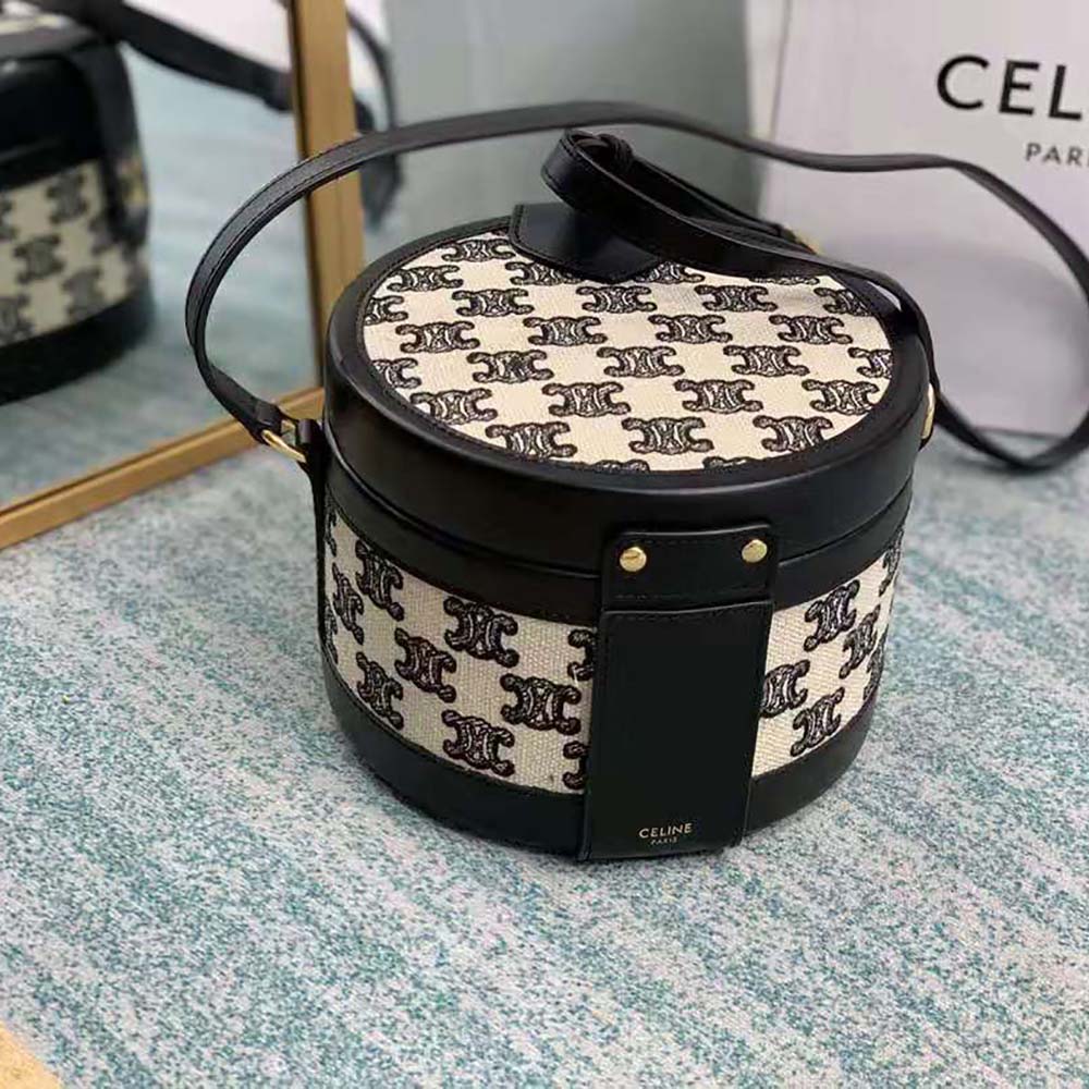 Celine Women Medium Tambour Bag in Textile with Triomphe Embroidery - image 4