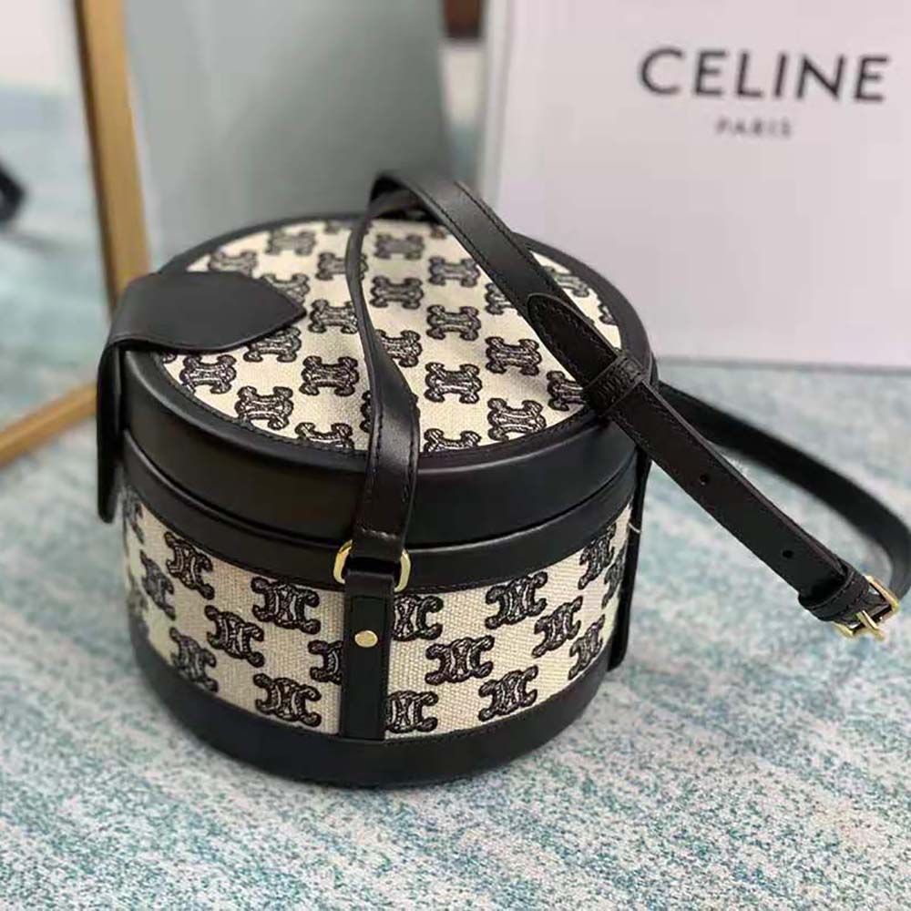 Celine Women Medium Tambour Bag in Textile with Triomphe Embroidery - image 5