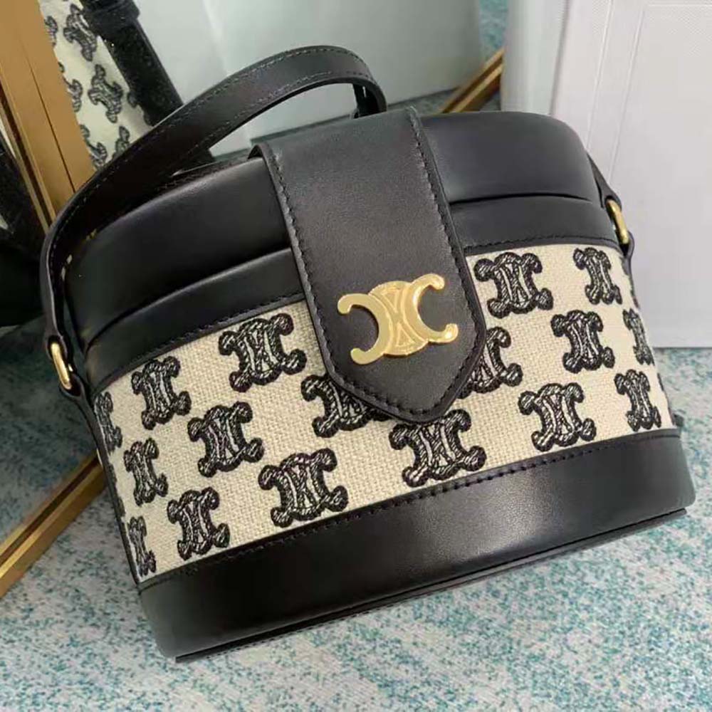 Celine Women Medium Tambour Bag in Textile with Triomphe Embroidery - image 6