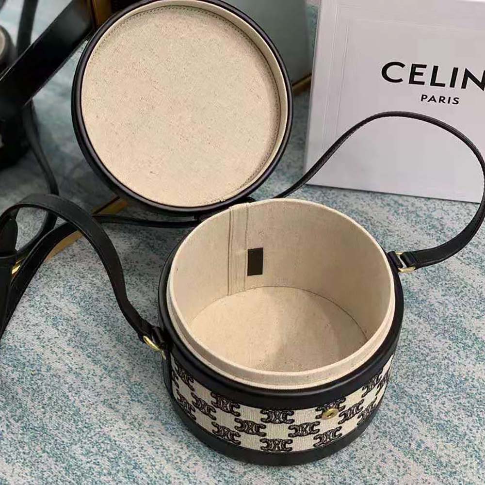 Celine Women Medium Tambour Bag in Textile with Triomphe Embroidery - image 7