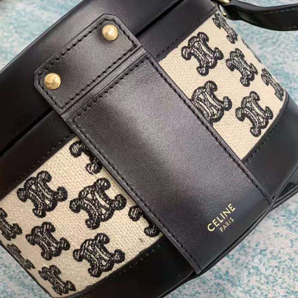 Celine Women Medium Tambour Bag in Textile with Triomphe Embroidery - image 9