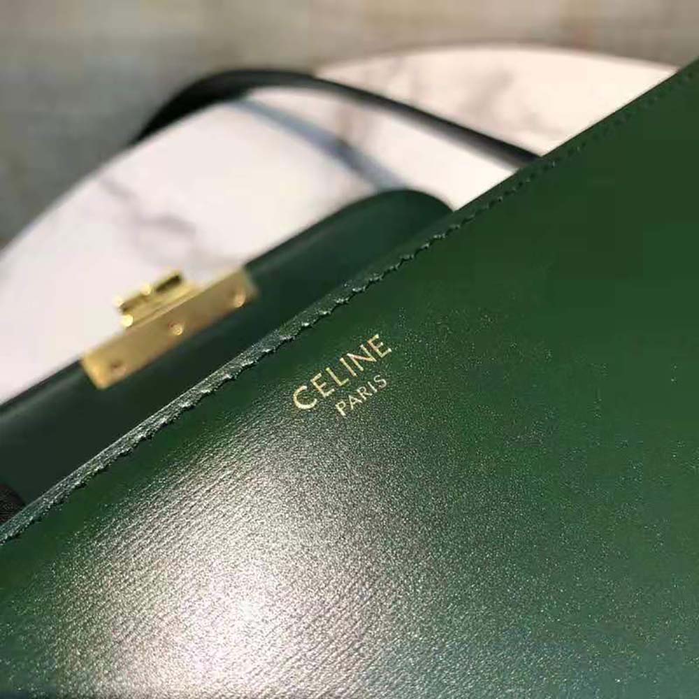 Celine Women Medium Triomphe Bag in Shiny Calfskin-Green - image 10
