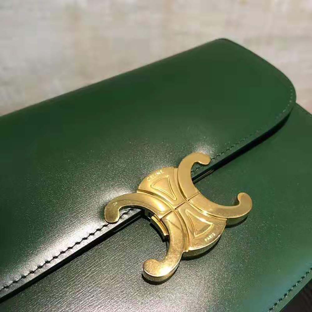 Celine Women Medium Triomphe Bag in Shiny Calfskin-Green - image 5