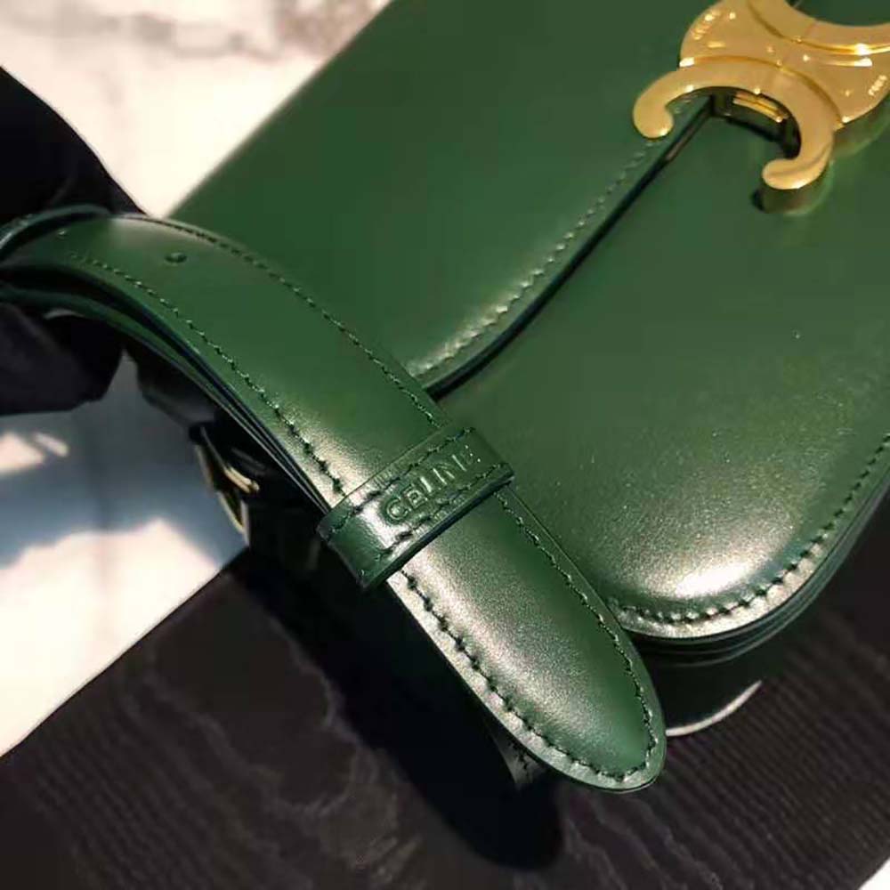 Celine Women Medium Triomphe Bag in Shiny Calfskin-Green - image 7