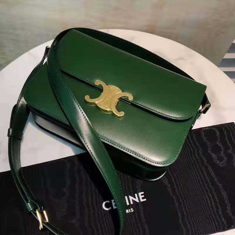 Celine Women Medium Triomphe Bag in Shiny Calfskin-Green - image 8