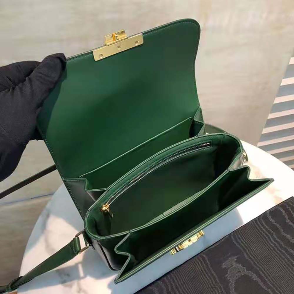 Celine Women Medium Triomphe Bag in Shiny Calfskin-Green - image 9