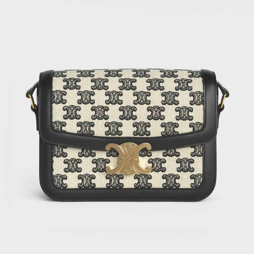 Front view of Celine Women Medium Triomphe Bag in Textile with embroidery
