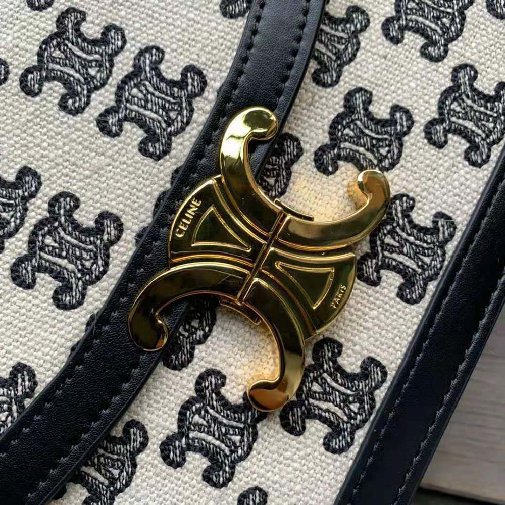 Celine Women Medium Triomphe Bag in Textile with Triomphe Embroidery and Calfskin - image 6