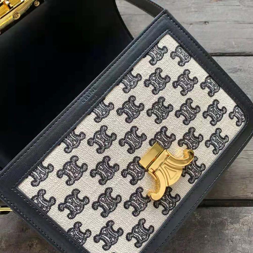 Celine Women Medium Triomphe Bag in Textile with Triomphe Embroidery and Calfskin - image 7