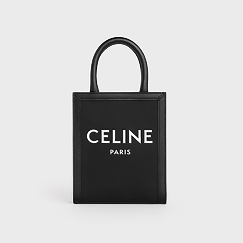 Front view of Celine Women Mini Vertical Cabas Celine in black textile