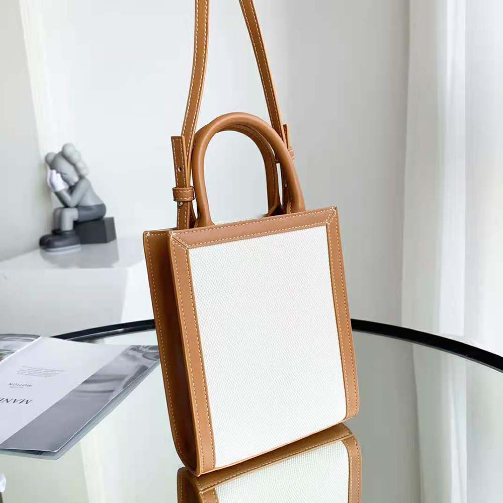 Celine Women Mini Vertical Cabas Celine in Textile with Celine Print and Calfskin-White - image 4