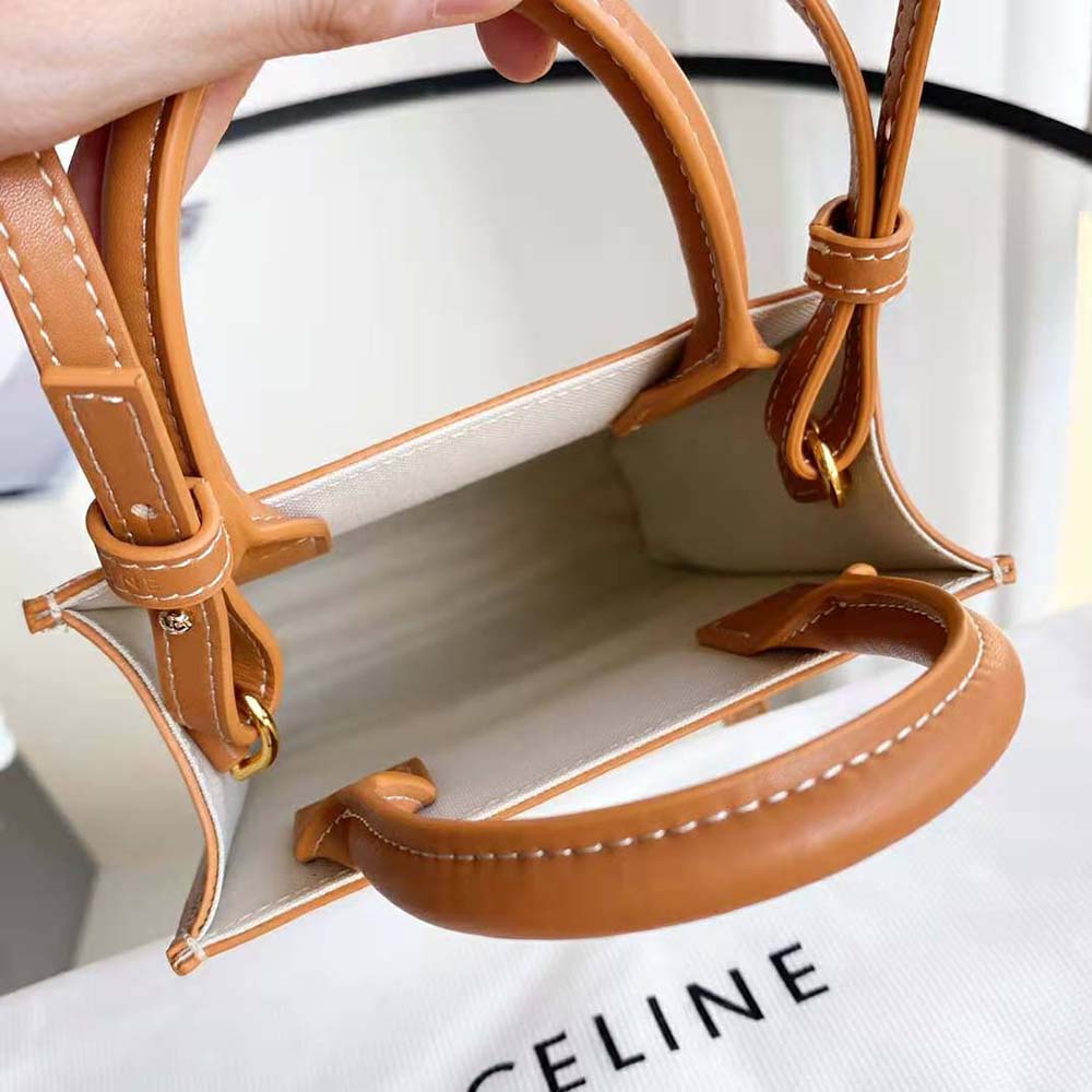 Celine Women Mini Vertical Cabas Celine in Textile with Celine Print and Calfskin-White - image 8