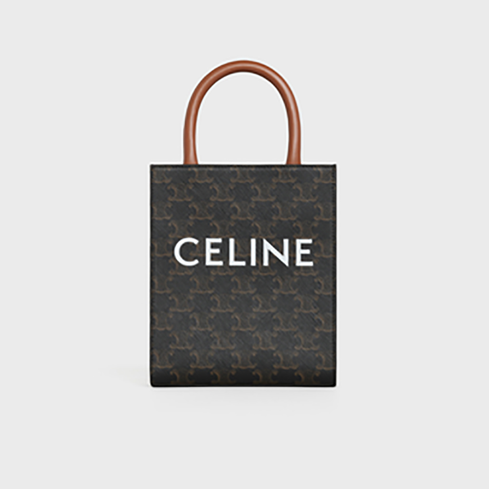 Front angle of Celine Women Mini Vertical Cabas in Triomphe Canvas