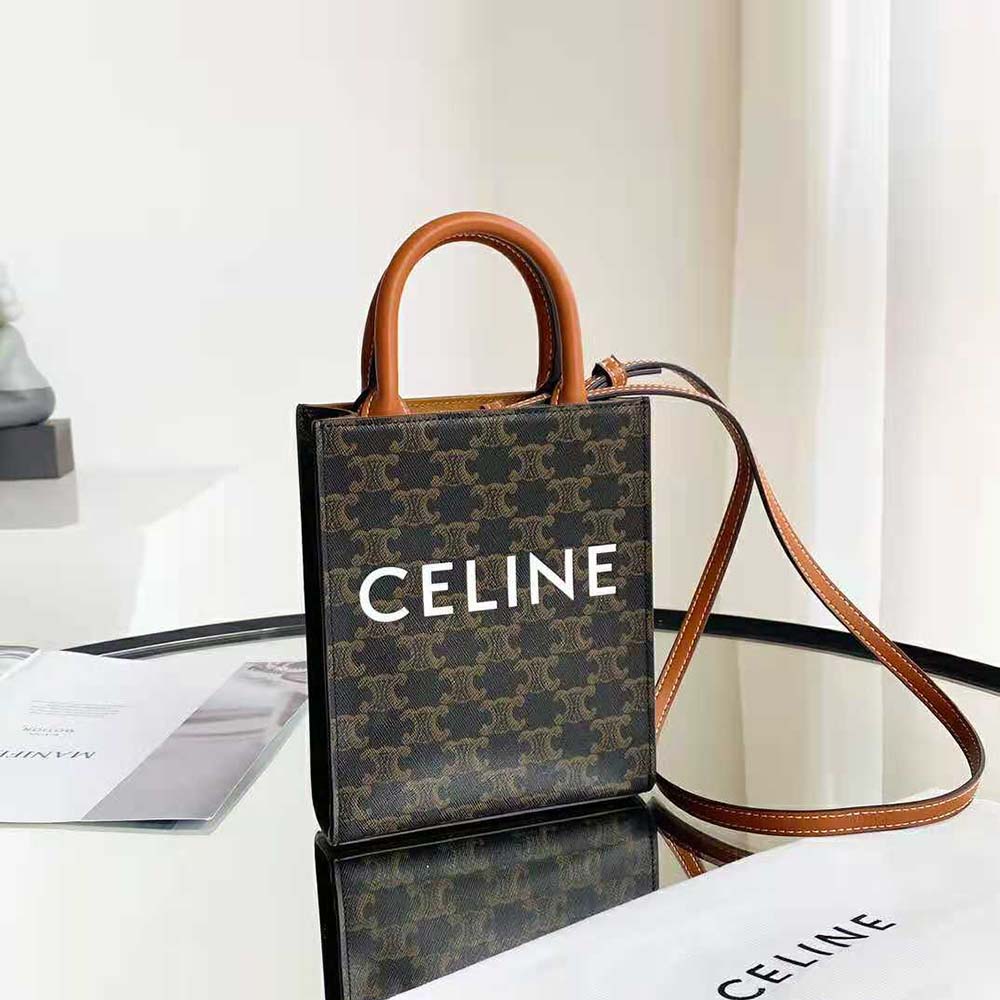 Close-up of gold Triomphe hardware on Celine Mini Vertical Cabas