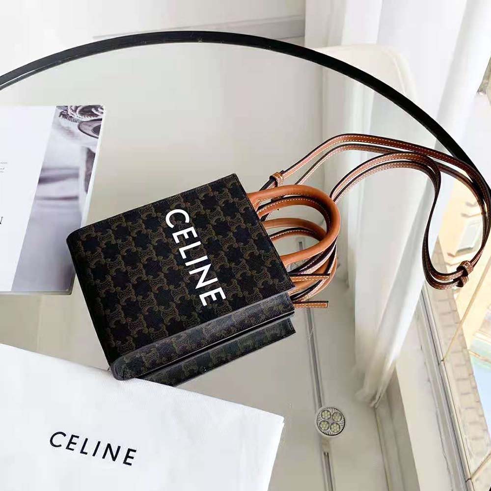Side view showing compact shape of Celine Women Mini Vertical Cabas