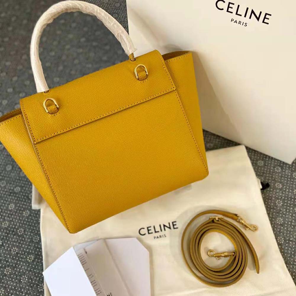Side angle showing silhouette of Celine Women Nano Belt Bag in yellow