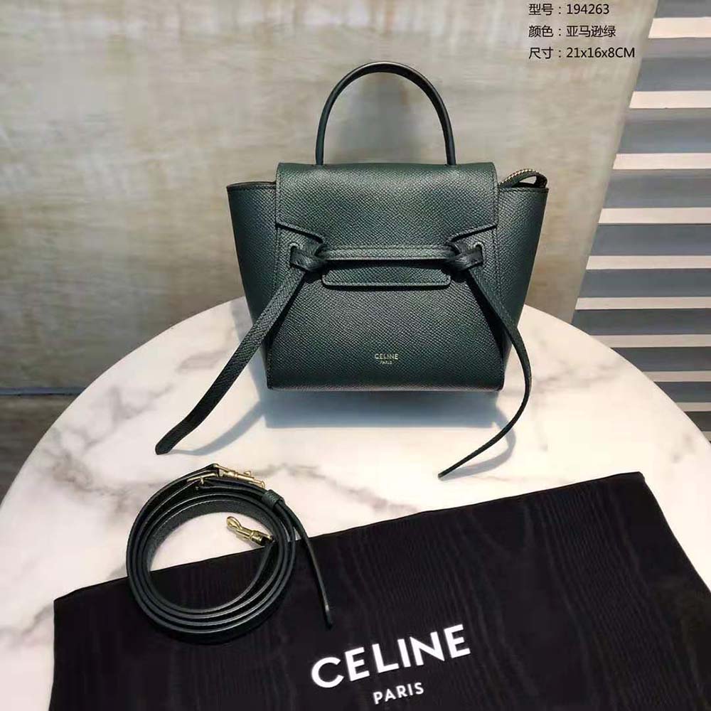 Celine Women Pico Belt Bag in Grained Calfskin-Green - image 3