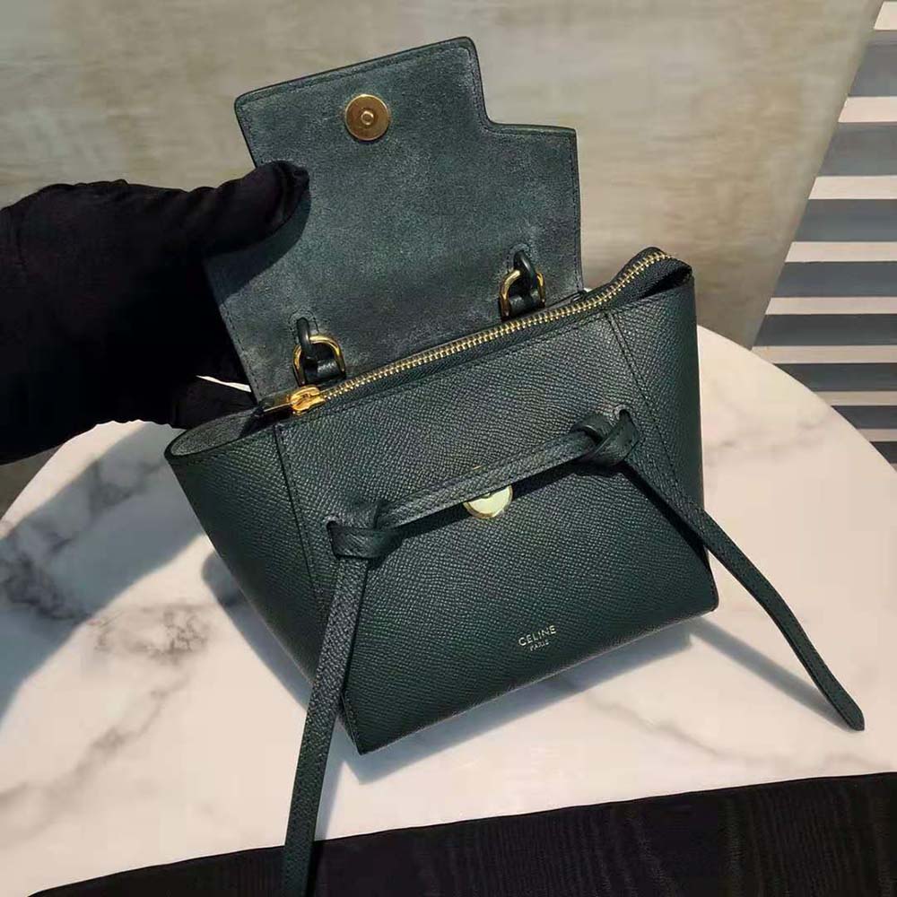 Celine Women Pico Belt Bag in Grained Calfskin-Green - image 5