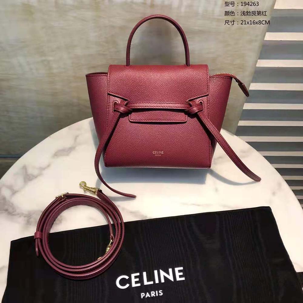 Celine Women Pico Belt Bag in Grained Calfskin-Maroon - image 3