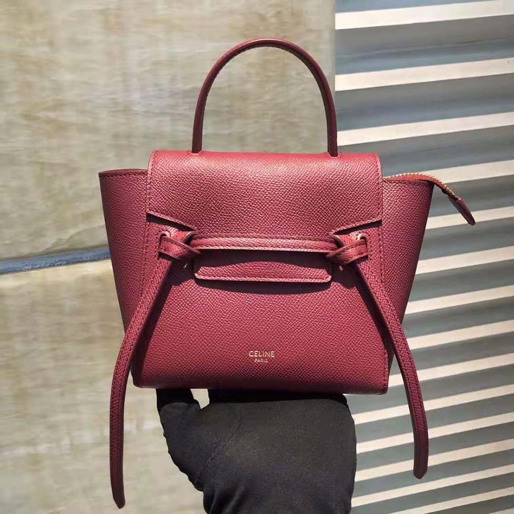Celine Women Pico Belt Bag in Grained Calfskin-Maroon - image 2