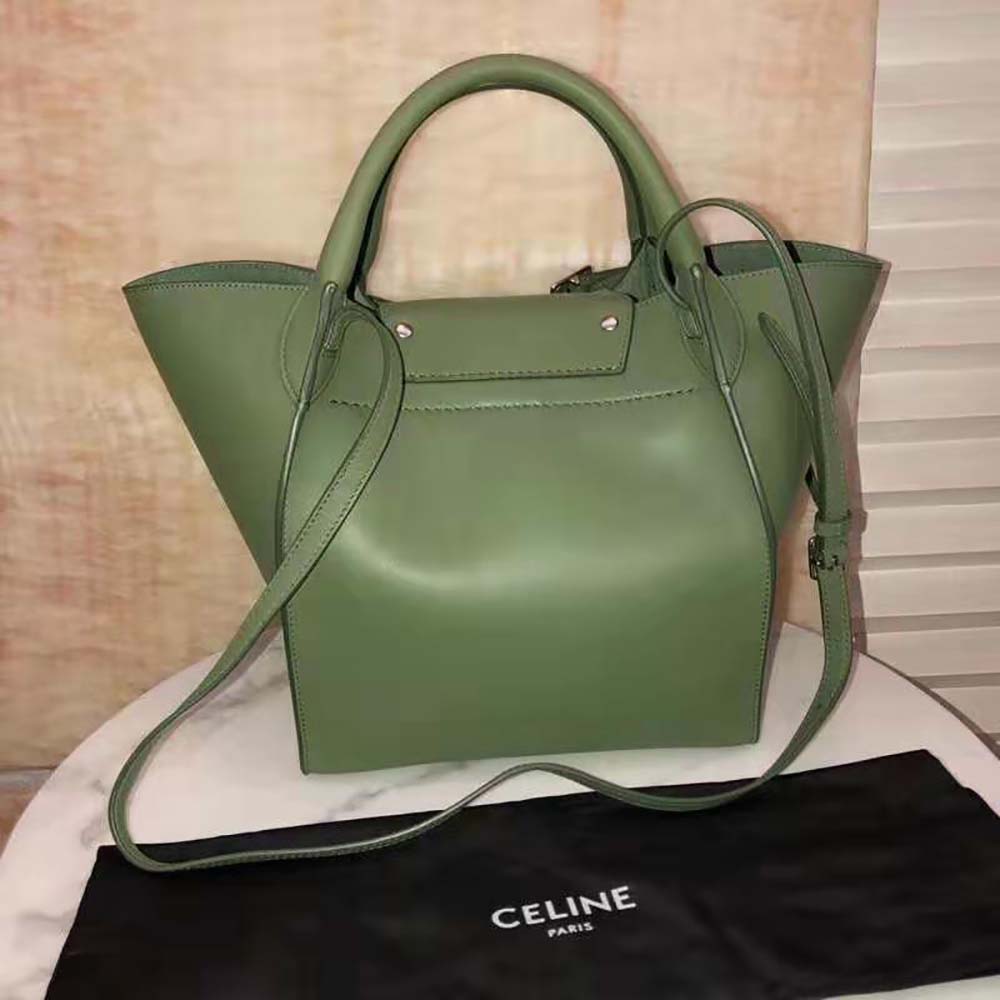 Side angle showing adjustable strap of Celine Women Small Big Bag in Lime