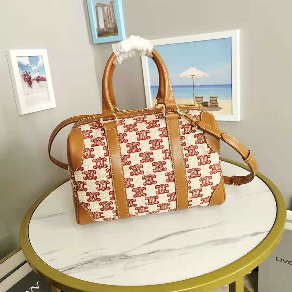 Side angle showing gold-tone hardware on Celine Women Small Boston Bag