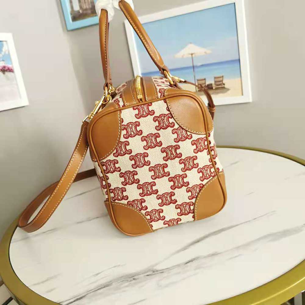 Celine Women Small Boston Bag in Textile With Triomphe Embroidery - image 4
