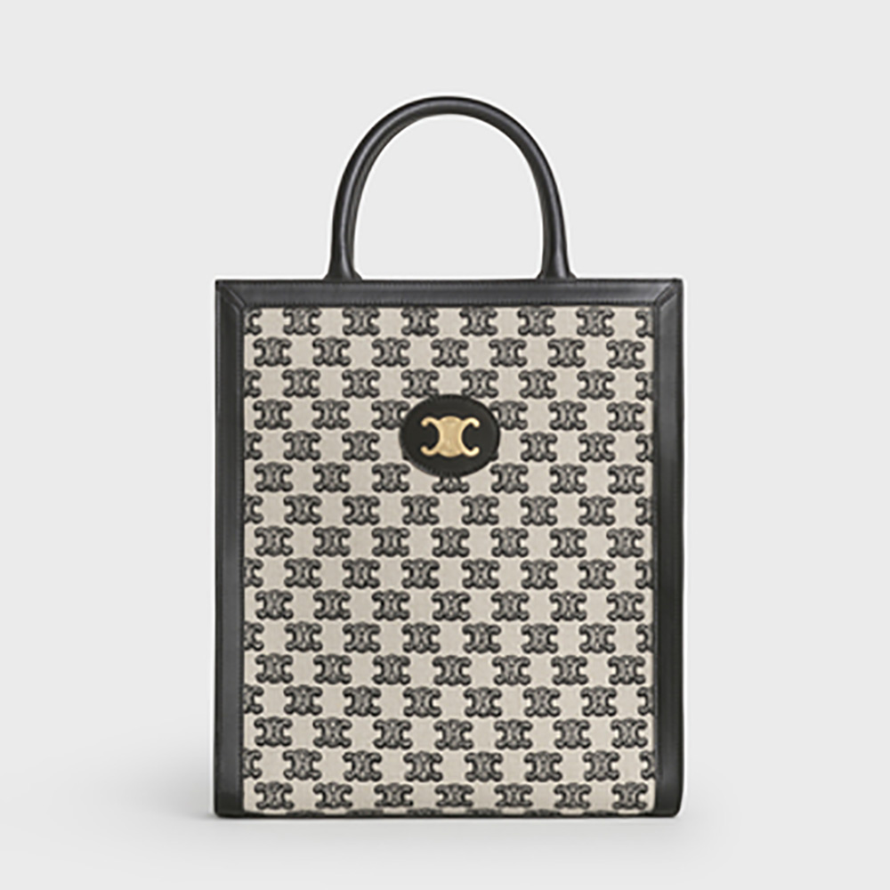 Front view of Celine Women Small Cabas Vertical with Triomphe embroidery