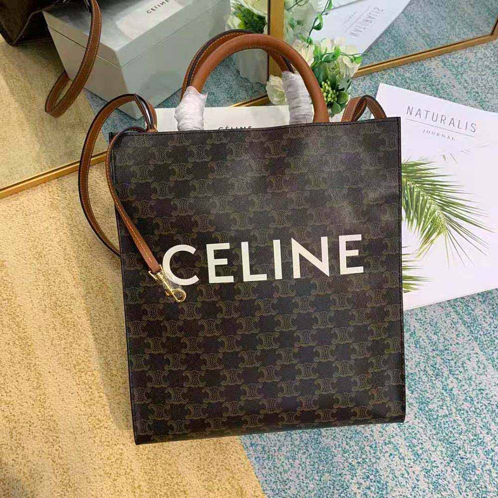 Close-up of gold-tone hardware and magnetic closure on Celine Small Cabas Vertical