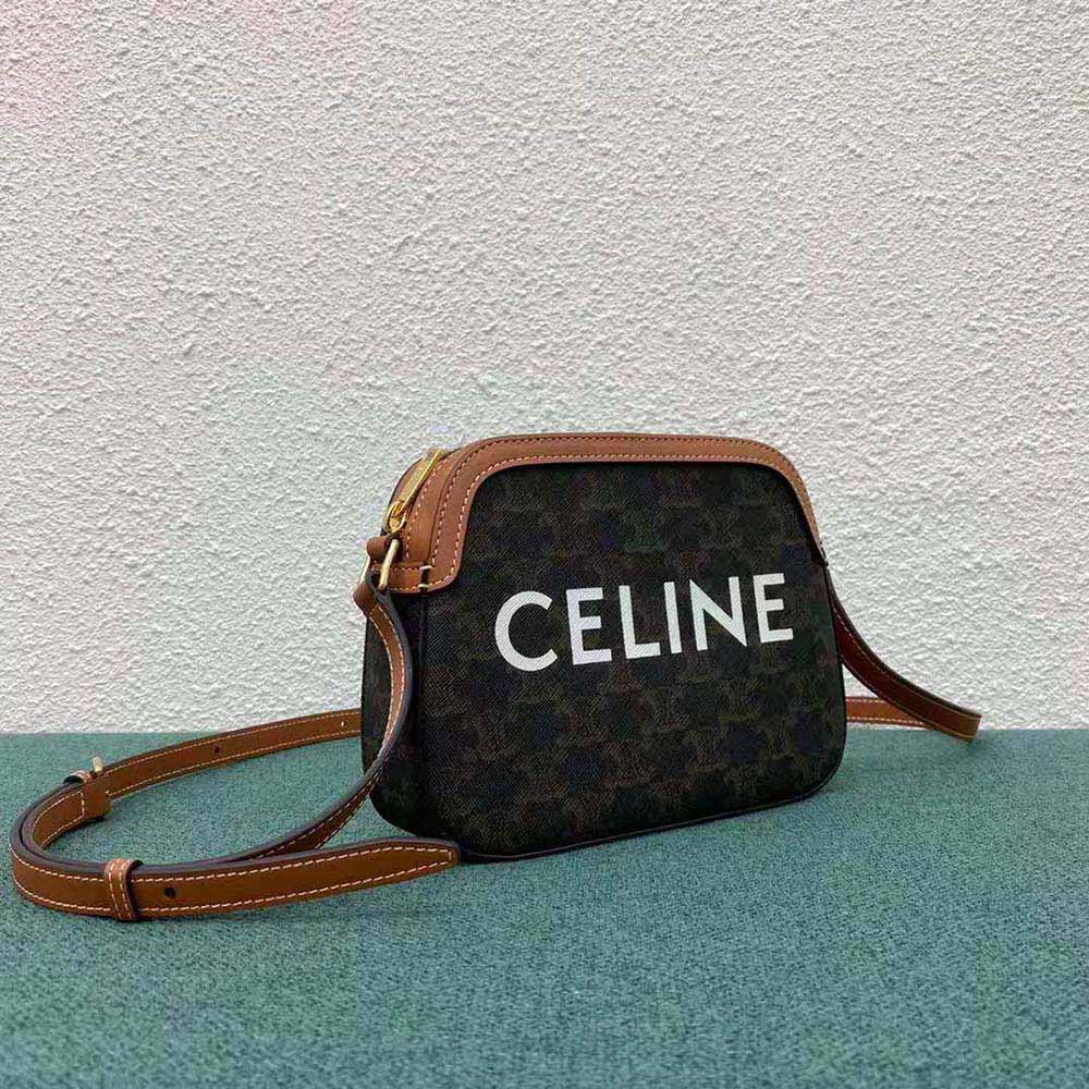 Side angle showing adjustable strap of Celine Women Small Camera Bag
