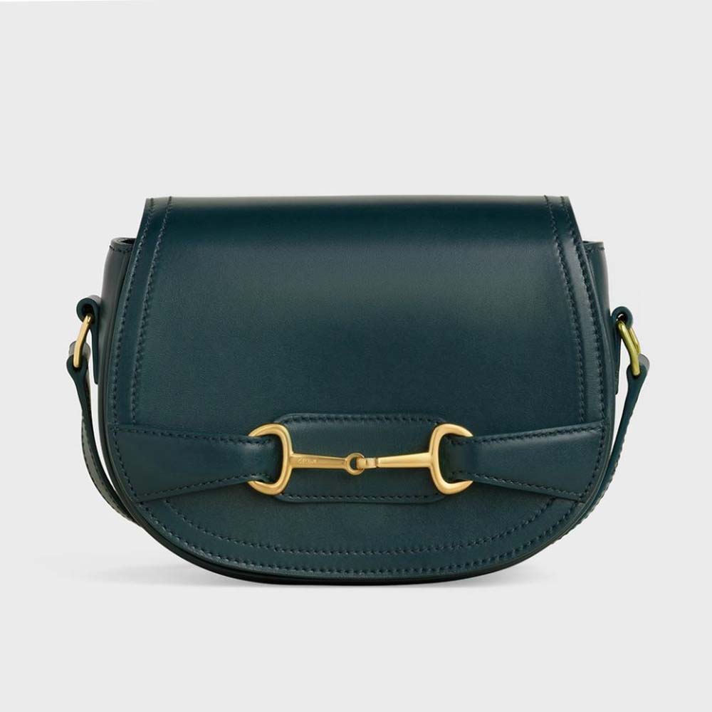 Front view of Celine Women Small Crecy Bag in green satinated calfskin
