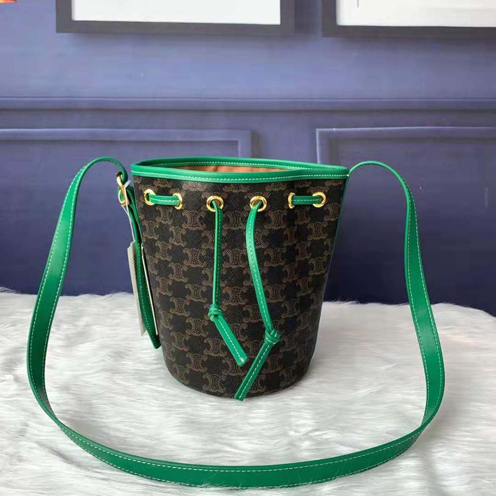 Close-up of drawstring closure and gold hardware on Celine Small Bag