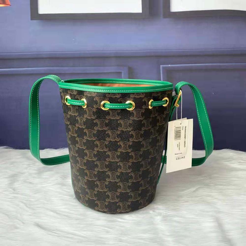 Side angle showing silhouette and strap of Celine Women Small Drawstring Bag