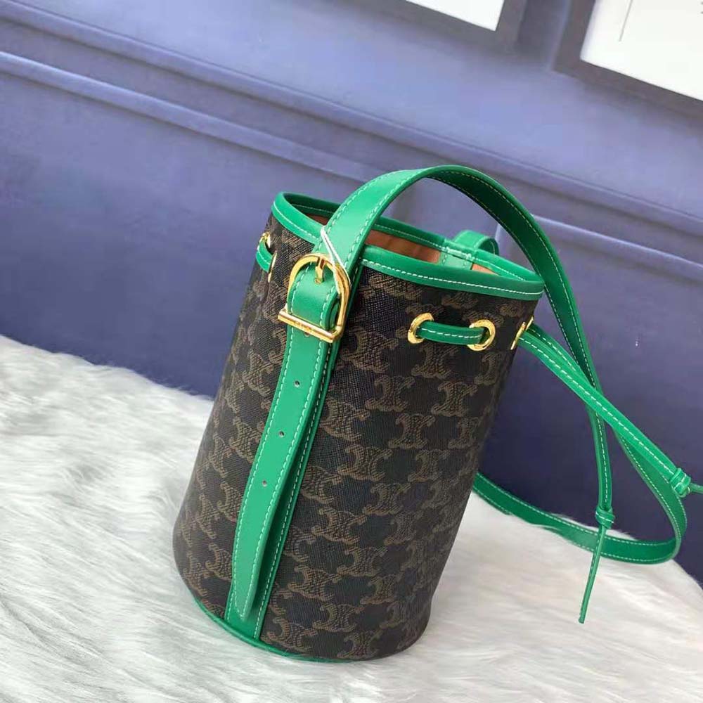 Celine Women Small Drawstring Bag in Triomphe Canvas-Green - image 5