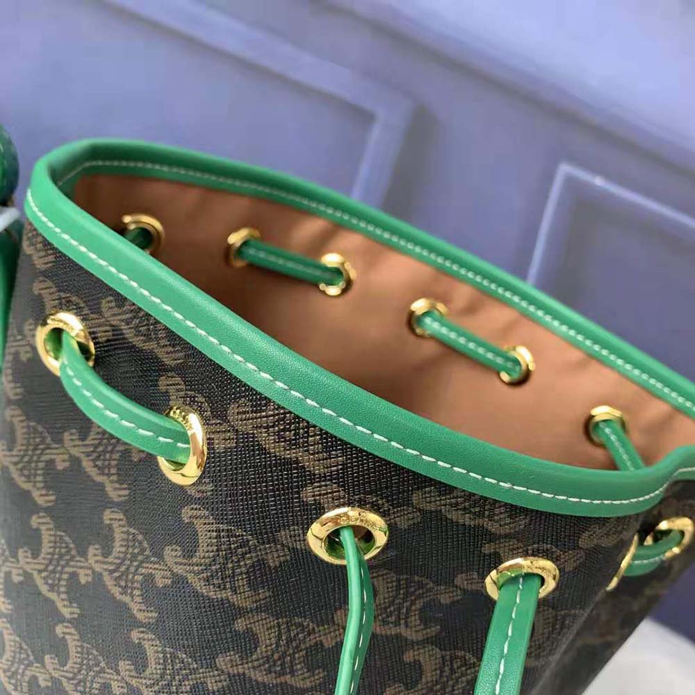 Celine Women Small Drawstring Bag in Triomphe Canvas-Green - image 9