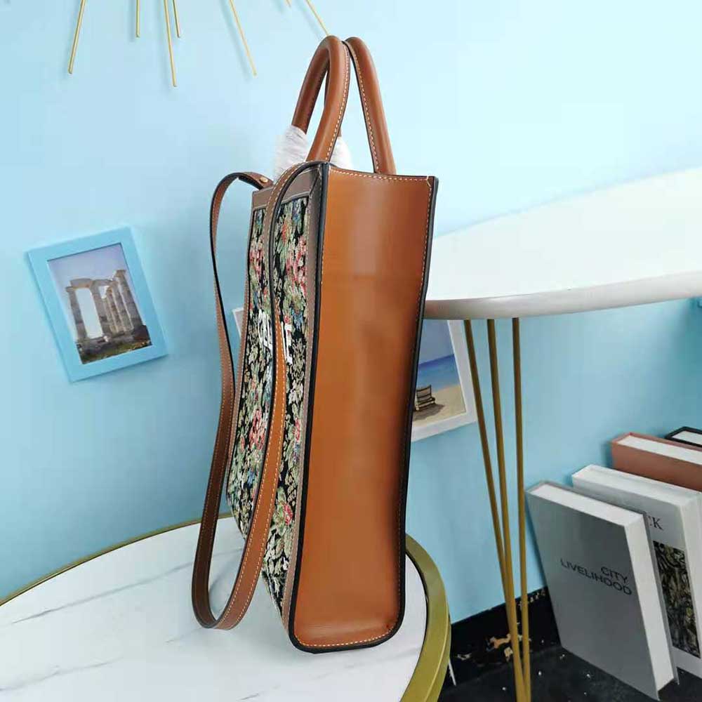 Side angle showing silhouette and calfskin trim of Celine Small Vertical Cabas