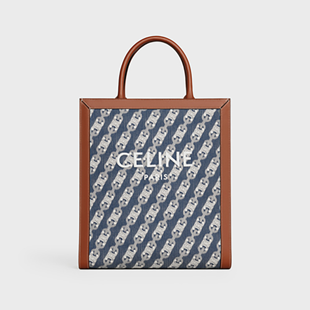 Front view of Celine Women Small Vertical Cabas Celine in blue jacquard