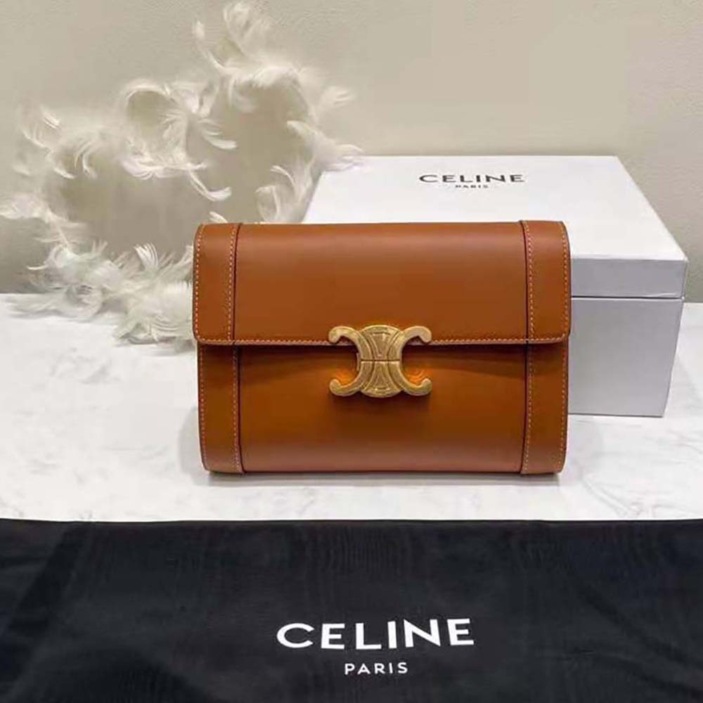 Close-up of gold Triomphe clasp on Celine Women Strap Bag Triomphe