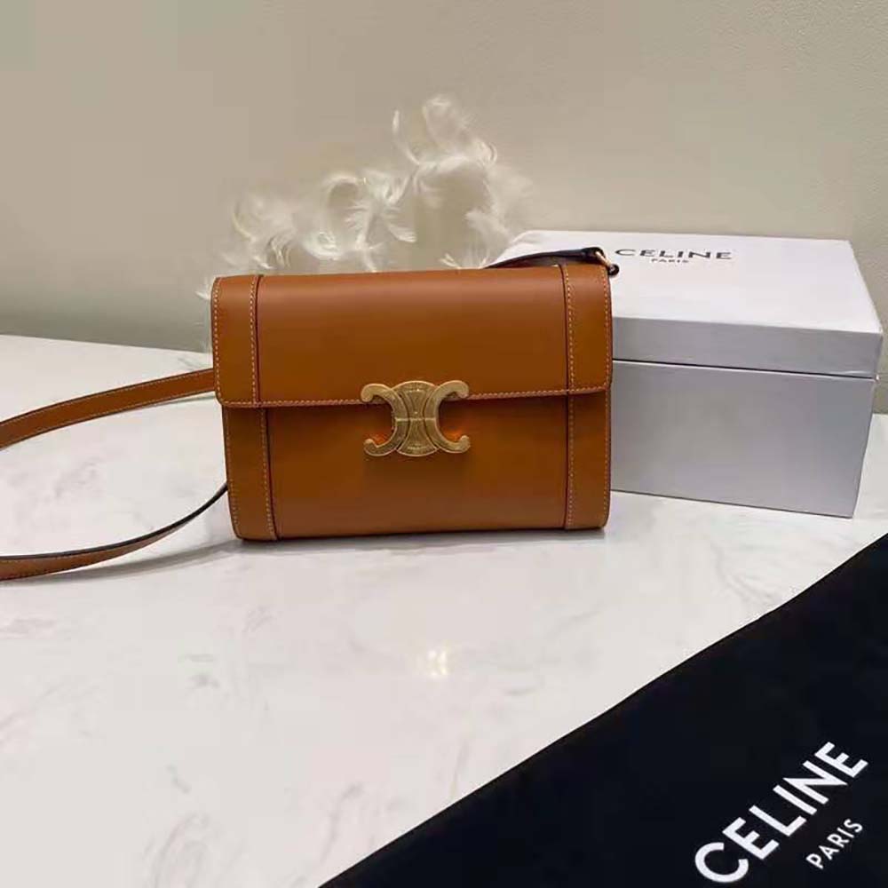 Celine Women Strap Bag Triomphe in Natural Calfskin-Brown - image 4