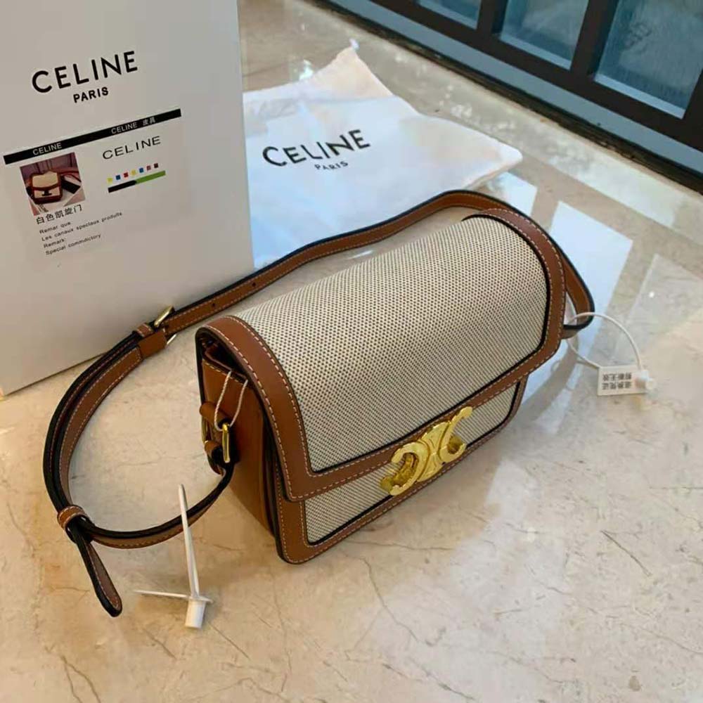 Celine Women Teen Triomphe Bag in Textile and Natural Calfskin - image 4