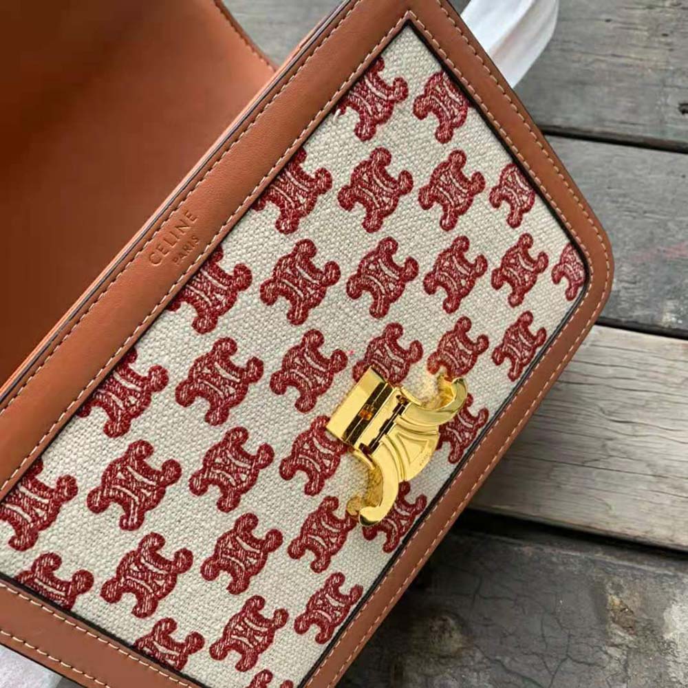 Celine Women Teen Triomphe Bag in Textile with Triomphe Embroidery and Calfskin - image 6