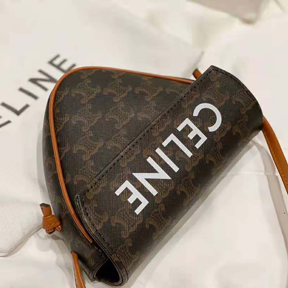 Close-up of brown Triomphe canvas texture on Celine Triangle Bag