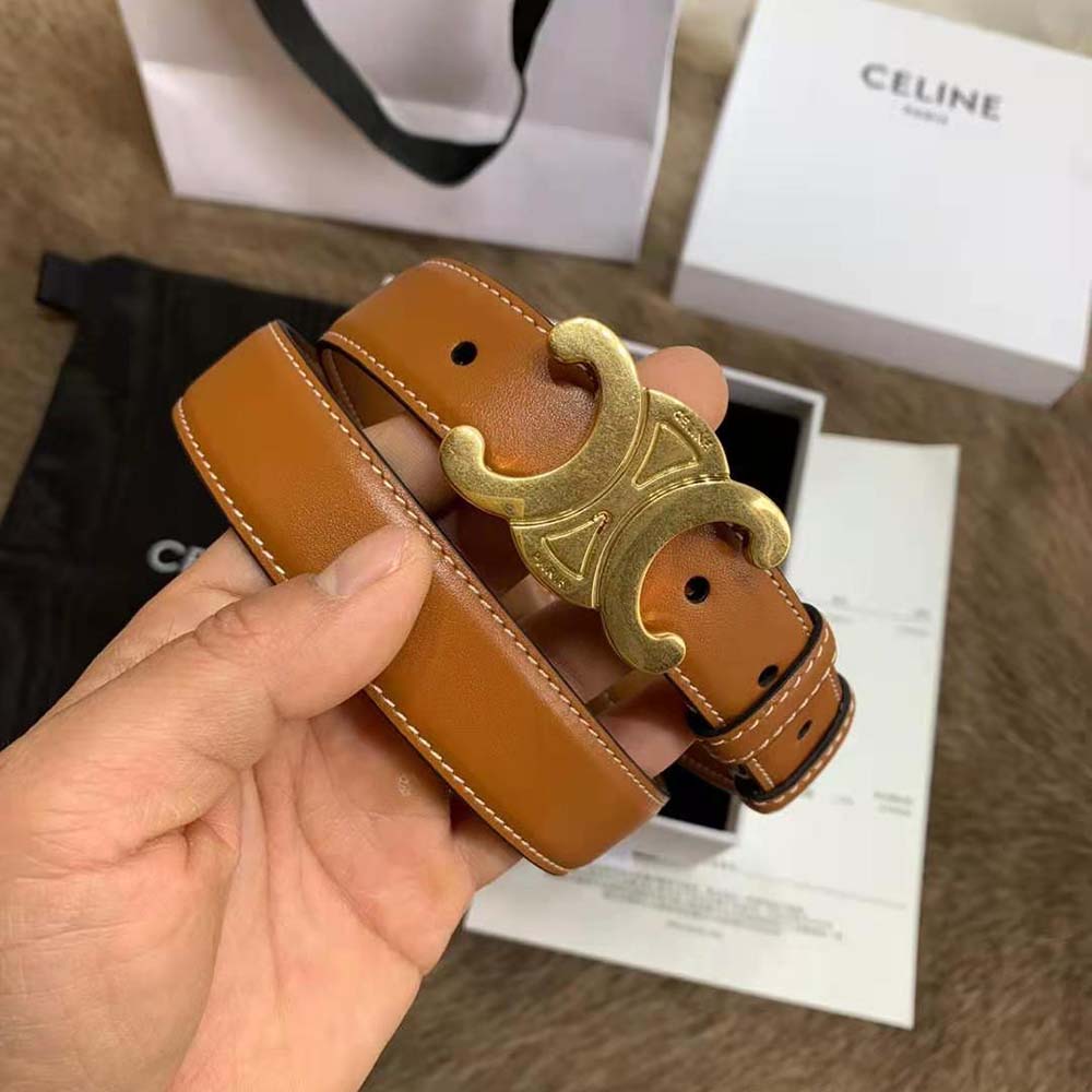 Celine Women Triomphe Belt in Natural Calfskin-Brown - image 10