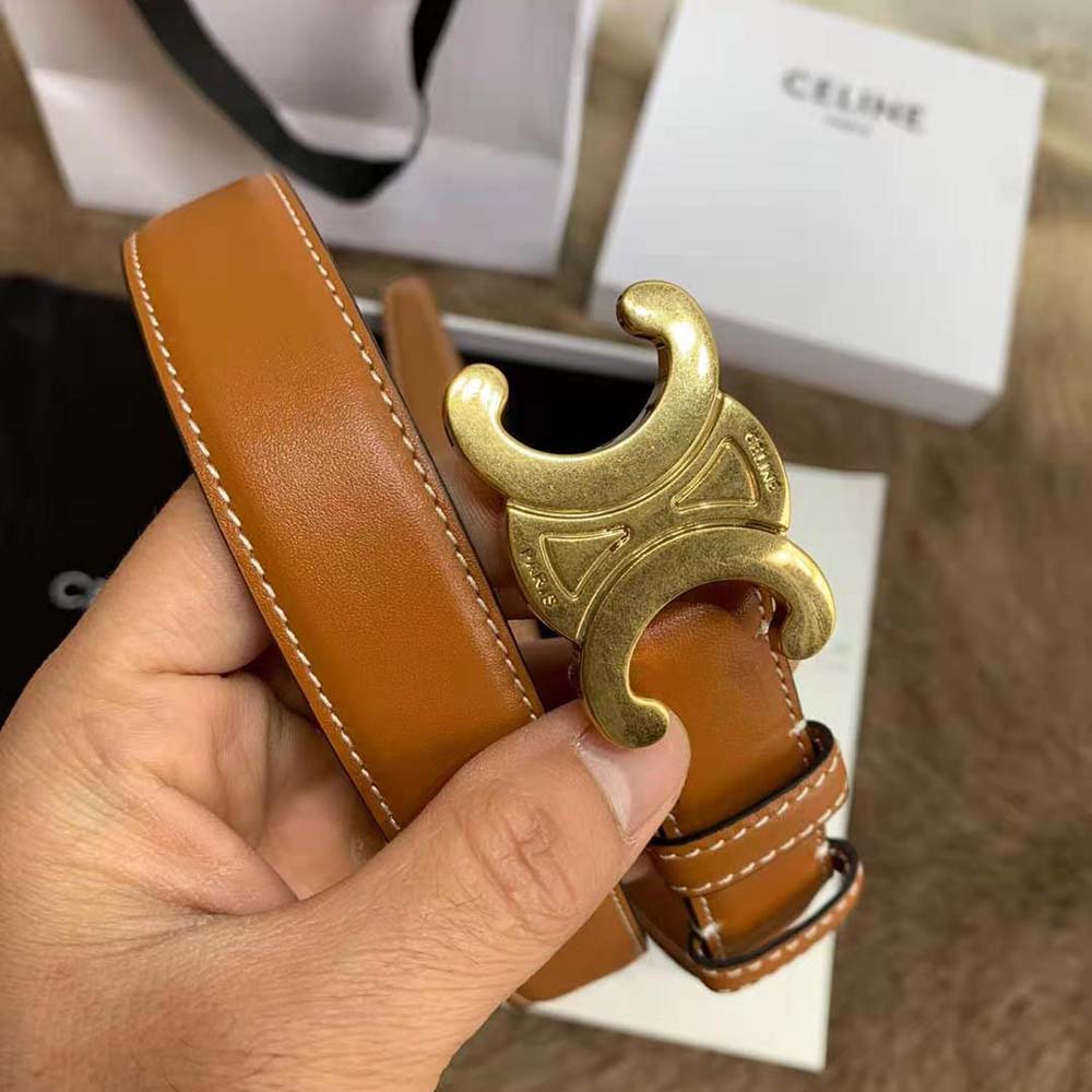 Celine Women Triomphe Belt in Natural Calfskin-Brown - image 4
