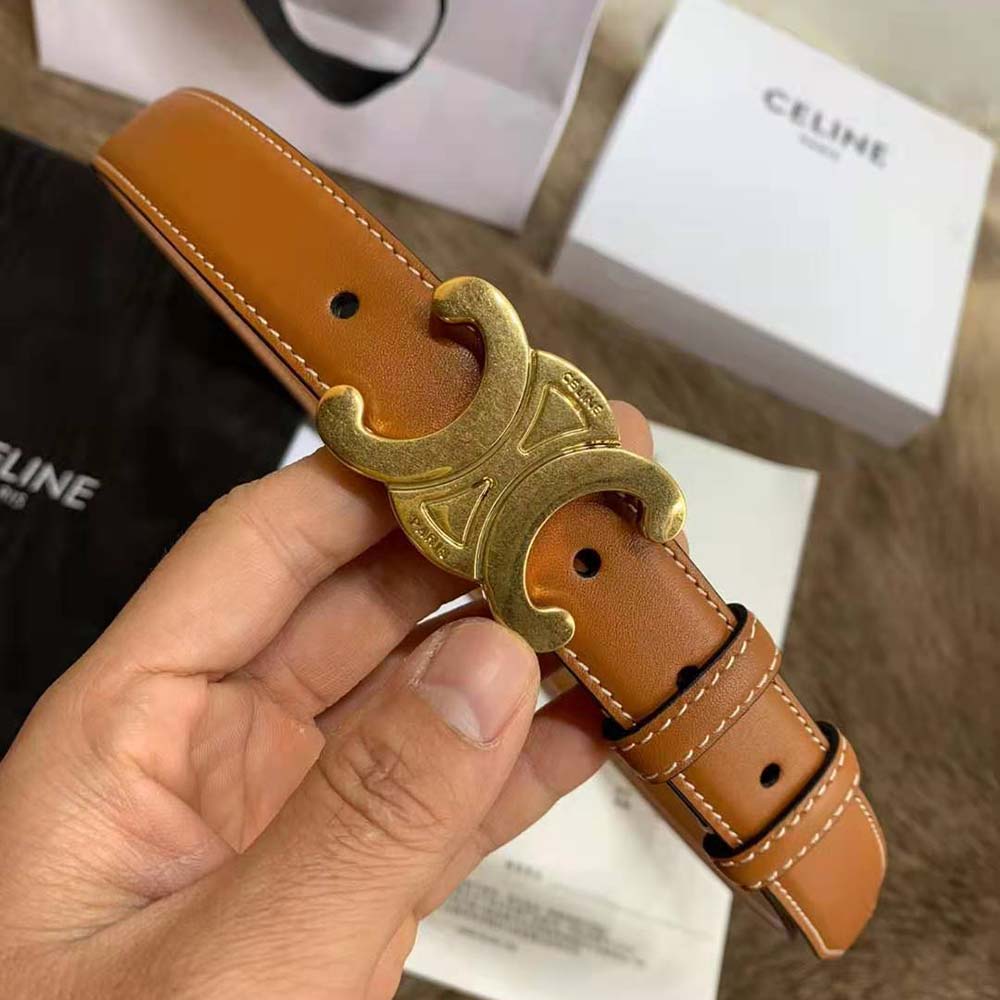 Celine Women Triomphe Belt in Natural Calfskin-Brown - image 6