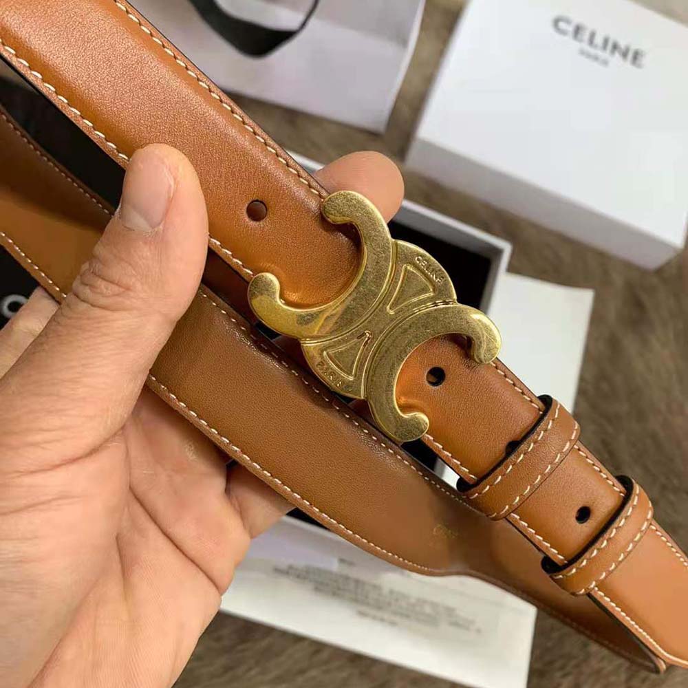 Celine Women Triomphe Belt in Natural Calfskin-Brown - image 7
