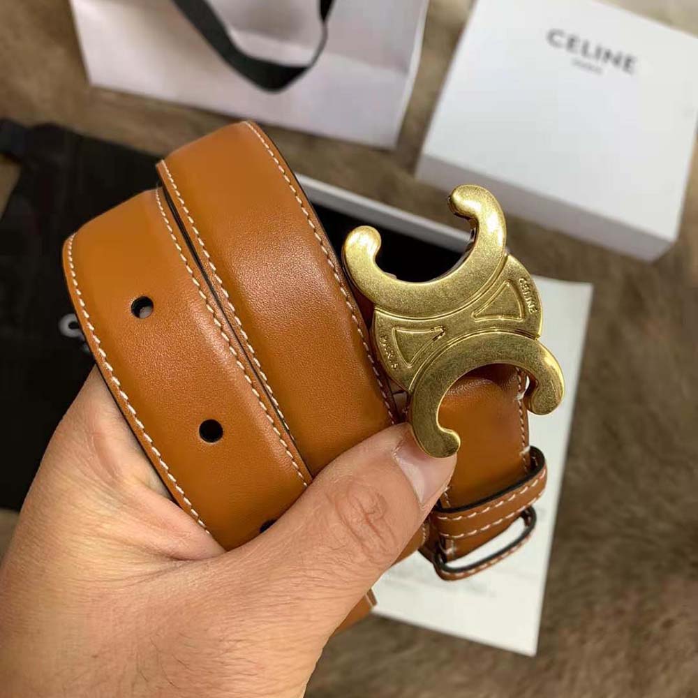 Celine Women Triomphe Belt in Natural Calfskin-Brown - image 9