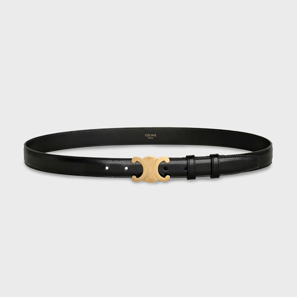 Front view of Celine Women Triomphe Belt in Smooth Calfskin-Black